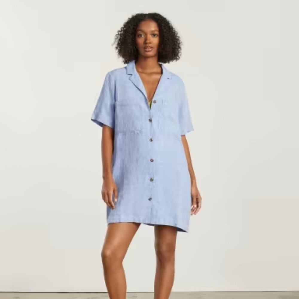 Everlane The Linen Workwear Medium Blue Dress